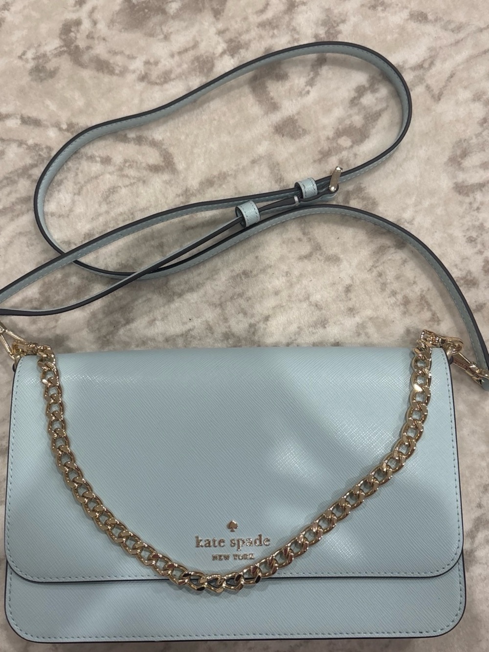 kate spade Light Blue Saffiano Leather Chain Crossbody